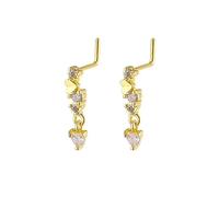 Niaspi 2Pcs 20G Heart Dangle Nose Studs Rings for Women Surgical Steel L-Shaped Nose Rings L Bend Screws Long Dangling Nostril Piercing Jewelry, 20G, Stainless Steel, no gemstone