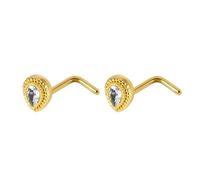 Niaspi 2Pcs 20G L-Shaped CZ Teardrop Nose Rings Studs 316L Surgical Steel Nose Rings L Shape Hypoallergenic Nose Piercing Jewelry for Women (Gold)