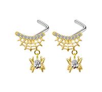 Niaspi 2Pcs 20G Spider Dangle Nose Rings Studs for Women 18K Gold Plated Stainless Steel Spider Web L-Shaped Nose Studs Screws Halloween Nose Piercing Jewelry