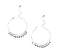 Niaspi 2Pcs Bells Anklet Bohemian Vintage Bell Beaded Tassel Drop Link Chain Anklets Bracelet for Women Girls Summer Beach Barefoot Sandals Jingling Adjustable Indian Gypsy Vintage Jewelry(Silver)