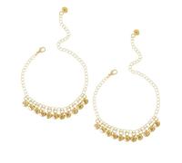 Niaspi 2Pcs Bells Anklet Bohemian Vintage Bell Beaded Tassel Drop Link Chain Anklets Bracelet for Women Girls Summer Beach Barefoot Sandals Jingling Adjustable Indian Vintage Jewelry(Gold)
