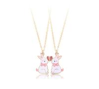 Niaspi 2Pcs Rabbit Magnetic Necklaces for Women Girls Easter Creative Enamel Animal Necklace Dainty Love Heart Bowknot Pink Bunny Pendant Chain Birthday Valentine Jewelry BFF