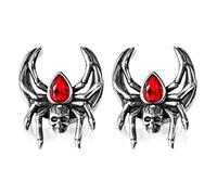Niaspi 2PCS Stainless Steel Spider Ear Plugs for Women Men Gothic Skull Red Crystal Spider Crescent Ear Gauges Plugs Tunnels Double Flared Expander Halloween Piercing Jewelry 8mm-25mm, 8 mm, Stainless