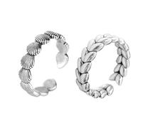 Niaspi 2Pcs Vintage Stackable Ring Set for Women Unisex Boho Retro Seashell Wheat Grains Statement Open Band Rings Adjustable Comfort Fit Finger Ring Jewelry Gifts