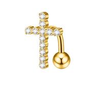 Niaspi 316L Stainless Steel Cross Reverse Belly Button Ring Cubic Zirconia Cross Curved Barbell Navel Rings for Women Belly Body Piercing Jewelry (Gold)