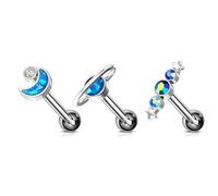 Niaspi 3Pcs 16G G23 Titanium Cartilage Stud Earrings for Women Men Blue CZ Moon Planet Star Studs Earrings Conch Helix Cartilage Piercing Jewelry Fashion Ear Jewelry