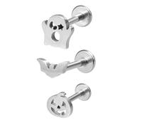 Niaspi 3Pcs 16G Halloween Stainless Steel Labret Stud Cartilage Lip Nose Ring Small Pumpkin Ghost Bat Internally Threaded Hypoallergenic Mini Tragus Helix Body Piercing Jewelry for Women (Silver)