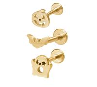 Niaspi 3Pcs 16G Halloween Stainless Steel Labret Stud Cartilage Lip Nose Ring Small Pumpkin Ghost Bat Internally Threaded Hypoallergenic Mini Tragus Helix Body Piercing Jewelry for Women (Gold)