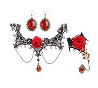 Niaspi 3Pcs Gothic Lace Necklace Jewelry Set for Women 80's Vintage Rose Flower Collar Choker Necklaces Bracelets Finger Ring CZ Fancy Dress Party Jewelry Gifts