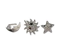 Niaspi 3Pcs Moon Star Sun Nose Studs L-Shaped with Rhinestone Star Crescent Minimalist Nose Rings Studs 20G Nostril Piercing Jewelry for Women Men