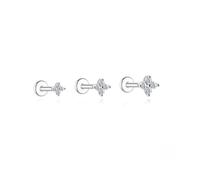 Niaspi 3Pcs Rhinestone Stud Earrings for Women 16G Cubic Zirconia Tiny Floral Internally Threaded Cartilage Helix Tragus Lip Rings Piercing Jewelry