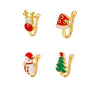 Niaspi 4Pcs Christmas Fake Nose Rings for Women 18K Gold Plated Stainless Steel Nose Cuffs Non-Piercing Clip On Nose Rings Xmas Fake Nose Jewelry Adjustable