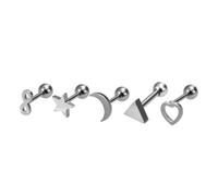 Niaspi 5Pcs Hypoallergenic Surgical Steel Earrings Set for Women 16G Moon Heart Star CZ Small Ball Screw Back Earrings Studs Simple Stainless Steel Cartilage Piercing Jewelry, S, Stainless Steel, No