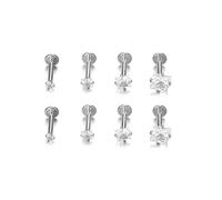 Niaspi 8Pcs 16G G23 Titanium Square CZ Cartilage Flat Back Earrings Studs Sparkling Labret Monroe Lip Rings Internally Threaded Conch Helix Tragus Cartilage Piercing Jewelry, 6mm, Titanium, No
