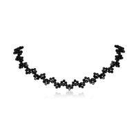 Niaspi Black Crystal Flower Necklace for Women Girls Precious Gemstone Beaded Short Necklace Vintage Shiny Diamond-Cut Crystal Choker Jewelry Adjustable Chain Dainty Prom Party Accessories Gifts