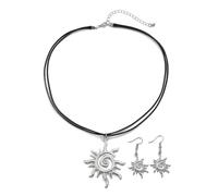 Niaspi Boho Sunburst Studs Necklace Jewelry Set for Women Hypoallergenic Vintage Retro Rising Sun Celestial Pendant Necklace Minimalist Spike Spiral Sun Fish Hook Earring Jewelry Gifts (Silver)