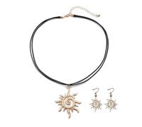 Niaspi Boho Sunburst Studs Necklace Jewelry Set for Women Hypoallergenic Vintage Retro Rising Sun Celestial Pendant Necklace Minimalist Spike Spiral Sun Fish Hook Earring Jewelry Gifts (Gold)