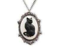 Niaspi Cameo Black Cat Pendant Necklace for Women Unisex Antique Hypoallergenic Engraved 3D Lovely Kitten Animal Statement Necklaces Vintage Retro Oval Pewter Frame Lucky Jewelry Gifts