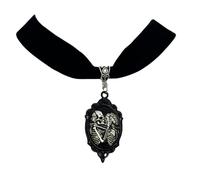 Niaspi Couple Skull Choker Pendnat Necklace for Women Unisex Vintage Retro Victorian Cameo Wedding Bride Princess Velvet Thick Necklaces Gothic Skeleton Couple Halloween Jewelry Gifts