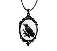 Niaspi Crow Cameo Embossed Glass Pendant Necklaces for Women Men Unisex Vintage Black Crow Animal Statement Dark Bird Animal Choker Punk Rope Chain Norse Mythology Amulet Jewelry