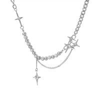 Niaspi Crystal Cross Star Choker Necklaces for Women Girls Dainty 6mm Moonstone Pearl Lariat Necklace Asymmetric Curb Chain Layered Tassel Y Necklace Vintage Gothic Y2K Statement Jewelry