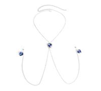 Niaspi Crystal Heart Fake Nipple Rings Body Chain for Women Blue Cubic Zirconia Hearts Bra Chest Chains Non Piercing Nipple Noose Ring Sexy Bikini Body Jewelry