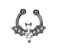 Niaspi CZ Bat Fake Septum Ring for Women Men Unisex Punk Non-Piercing Clip On Septum Rings 8mm Hoop Nose Rings Stainless Steel Body Jewelry Halloween Party (Clear CZ)