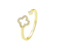 Niaspi CZ Lucky Flower Open Band Ring for Women 925 Sterling Silver Crystal Four Leaf Clover Statement Ring Adjustable Stackable Comfort Fit Wedding Engagement Anniversary Promise Ring Jewelry (Gold)