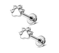 Niaspi CZ Paw Print Labret Cartilage Studs Earrings for Women Unisex 16G Stainless Steel Small Cat Dog Kitten Animal Pet Tragus Monroe Helix Barbell Studs Lip Nose Ring Piercing Jewelry (8mm)