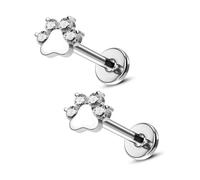 Niaspi CZ Paw Print Labret Cartilage Studs Earrings for Women Unisex 16G Stainless Steel Small Cat Dog Kitten Animal Pet Tragus Monroe Helix Barbell Studs Lip Nose Ring Piercing Jewelry (10mm)