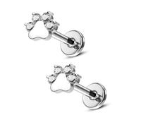 Niaspi CZ Paw Print Labret Cartilage Studs Earrings for Women Unisex 16G Stainless Steel Small Cat Dog Kitten Animal Pet Tragus Monroe Helix Barbell Studs Lip Nose Ring Piercing Jewelry (6mm)