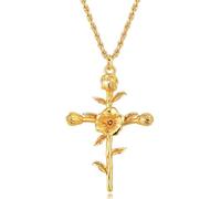 Niaspi Dainty Cross Necklace for Women 14K Gold Plated Poppy Thorns Statement Pendant Necklaces August Flower Religious Faith Cross God Blessed Adjustable Chain Jewelry Gifts