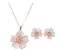 Niaspi Dainty Sakura Jewelry Set Necklace Earrings for Women Girls Crystal Cat's Eye 4 Leaves Clover Studs Earrings Necklaces Pink Sweet Cherry Flower Wedding Birthday Holiday Party Jewelry for Her