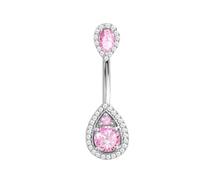 Niaspi Double CZ Teardrop Belly Button Ring 14G Cubic Zirconia Waterdrop Piercing Belly Curved Navel Barbell Ring Body Jewelry for Women, 14G, Stainless Steel Cubic Zirconia, no gemstone