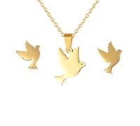 Niaspi Dove Stainless Steel Jewelry Set Gold Plated Minimalist Pigeon Flying Bird Earrings Necklace for Women Girls Hypoallergenic Chunky Peaceful Animal Statement Retro Necklaces Stud Jewellery