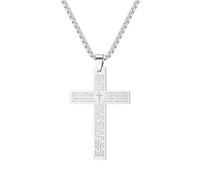Niaspi Engraved Pray Cross Pendant Necklace for Women Men Unisex Minimalist Stainless Steel Personalized Faith Statement Inspiring Lord's Prayer Crucifix Necklace Jewelry(Silver)