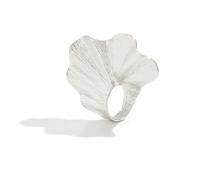 Niaspi Exaggerated Metal Flower Open Band Statement Ring for Women Boho Big Half Floral Peacock Wing Wrap Comfort Fit Finger Rings Bohemian Irregular Birthday Cocktail Jewelry Gift Size 7-8 (Silver)