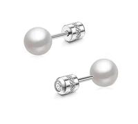 Niaspi Faux Pearl Stud Earrings for Women Hypoallergenic Stainless Steel Pearls Flat Back Earrings Studs 20G Conch Helix Cartilage Earring 3/4/5mm Top, 3 mm, Stainless Steel, No Gemstone