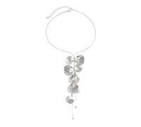 Niaspi Ginkgo Biloba Leaf Drop Tassel Necklace for Women Girls Dainty Boho Y Lariat Necklace Layered Drop Y2K Handmade Bar Adjustable Long Necklace Delicate Cute Simple Jewelry (Silver)
