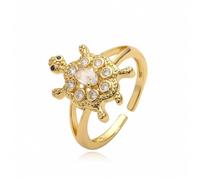 Niaspi Gold Turtle Open Band Ring for Women Girls Adjustable Cubic Zirconia Sea Turtle Animal Statement Comfort Fit Finge Rings Boho Vintage Summer Beach Holiday Birthday Jewelry