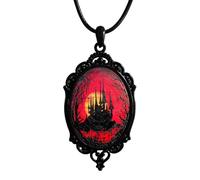 Niaspi Halloween Castle Cameo Embossed Glass Pendant Necklaces for Women Men Vintage Gothic Antiquity Sunset Statement Choker Necklace Punk Rope Chain Norse Mythology Amulet Jewelry