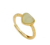 Niaspi Heart Artificial Hetian Jade Finger Ring for Women Girls 14K Gold Plated Dainty Fashion Minimalist Adjustable Lucky Green Jade Open Band Stacking Rings Good Luck Stone Anniversary Jewelry