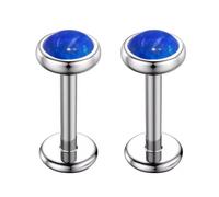 Niaspi Hypoallergenic Stainless Steel Opal Lip Rings Studs 16G Cartilage Conch Helix Tragus Flat Back Stud Earrings Internally Threaded Labret Monroe Piercing Jewelry 8mm 2Pcs, 14G, Stainless Steel