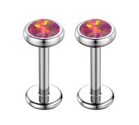 Niaspi Hypoallergenic Stainless Steel Opal Lip Rings Studs 16G Cartilage Conch Helix Tragus Flat Back Stud Earrings Internally Threaded Labret Monroe Piercing Jewelry 8mm 2Pcs, 14G, Stainless Steel
