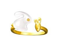 Niaspi Jade Rabbit Ring Adjustable Statement Rings for Women Girls Gold Plated Cute Bunny Stacking Finger Ring Lovely Easter Holiday Accessories Little Rabbit Carrot Open Band Rings Jewelry