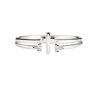 Niaspi Minimalist Cross Ring for Women Hypoallergenic Silver Plated Double CZ Bezel Fashion Chic Punk Cross Christian Religious Adjustable Band Finger Ring Crystal Crucifix Jewelry Gifts