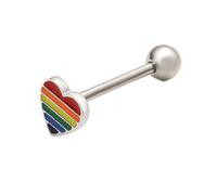 Niaspi Rainbow Heart Tongue Rings for Women Stainless Steel Colorful Hearts Tongue Cartilage Stud Piercing Barbell Helix Studs Earrings Dainty Body Piercing Jewelry