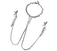 Niaspi Rhinestone Heart Non Piercing Nipple Chain Necklace Sparkly Crystal Hearts with Star Dangle Bra Chest Chains Fake Nipple Rings Adjustable Sexy Body Jewelry for Women