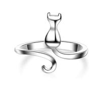 Niaspi Silver Cat Open Ring for Women Girls Hypoallergenic Cute Kitten DIY Crochet Tension Finger Ring Lovely Lightweight Yarn Guide Thumb Knuckle Stackable Comfort Fit Jewelry Gift