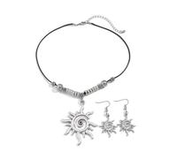 Niaspi Silver Sunburst Studs Necklace Jewelry Set for Women Hypoallergenic Vintage Retro Beaded Rising Sun Celestial Pendant Necklace Minimalist Spike Spiral Sun Fish Hook Earring Jewelry Gifts